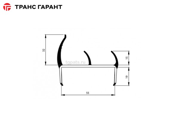  Уплотнитель резинопластиковый 55мм L=3м 